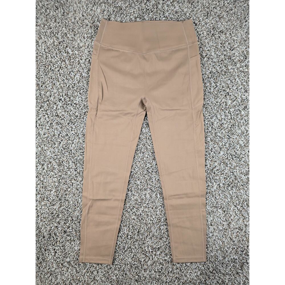Woobilly Womens Sz XL High Rise Cropped Athletic Leggings Solid Beige